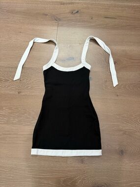 Black and White Tie-Strap Mini Dress
